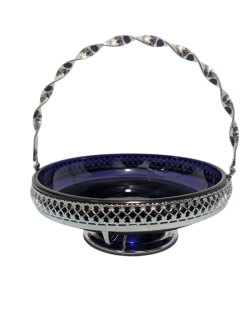 🏠Vintage cobalt blue glass centerpiece basket for rolls or buns